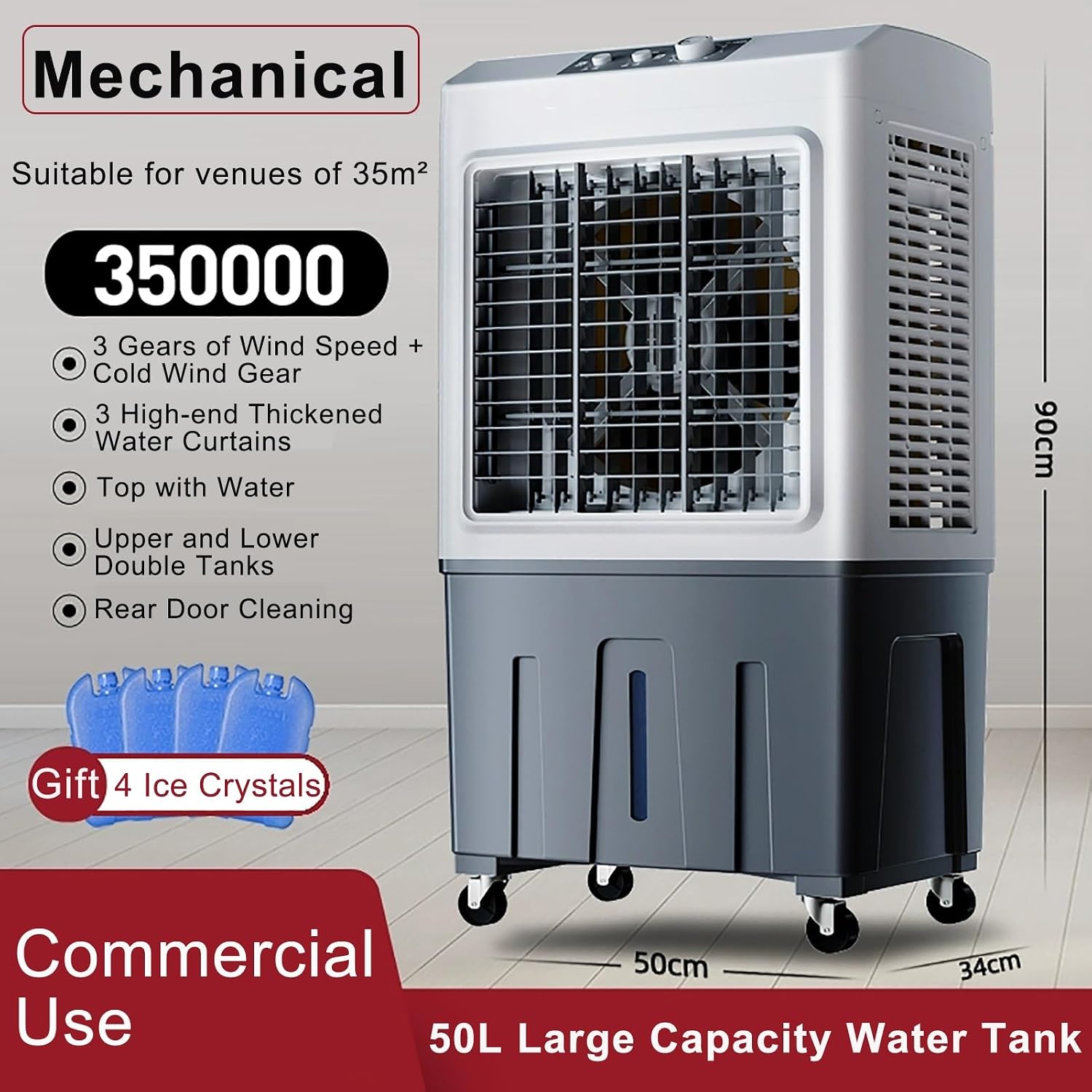 GENERIC Ventilateur De Refroidisseur D'évaporation Portable Avec 120 Oscillation, 3 Vitesses, Grand Réservoir D'eau, Roues Pour Une Mobilité Facile.Idéal Pour Les Bureaux, Les Patios Et Les Espaces Extérieurs