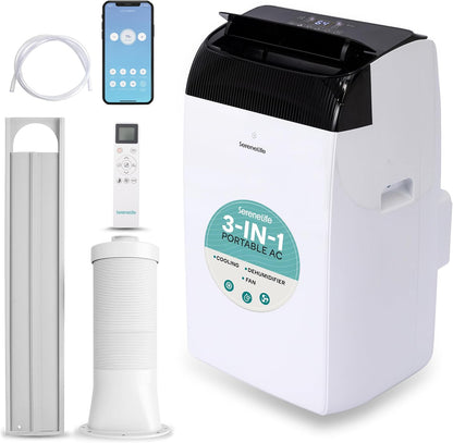  SereneLife Climatiseur Avec Tuyau D'évacuation - Mobile - Wi-Fi 14000 BTU - 3 En 1 - Refroidissement Et Déshumidification - Climatiseur Avec Kit De Fenêtre - Affichage LED - Mode Silencieux Et Veille