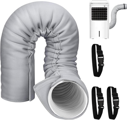  Manchon Isolant Pour Tuyau De Climatisation150X53Cm Avec 3Sangles,gris,noir | Portable, Lavable, Polyester Matériau, Pour Châssis, Garage Camping-car, Avec 3 Sangles à Boucle élastique