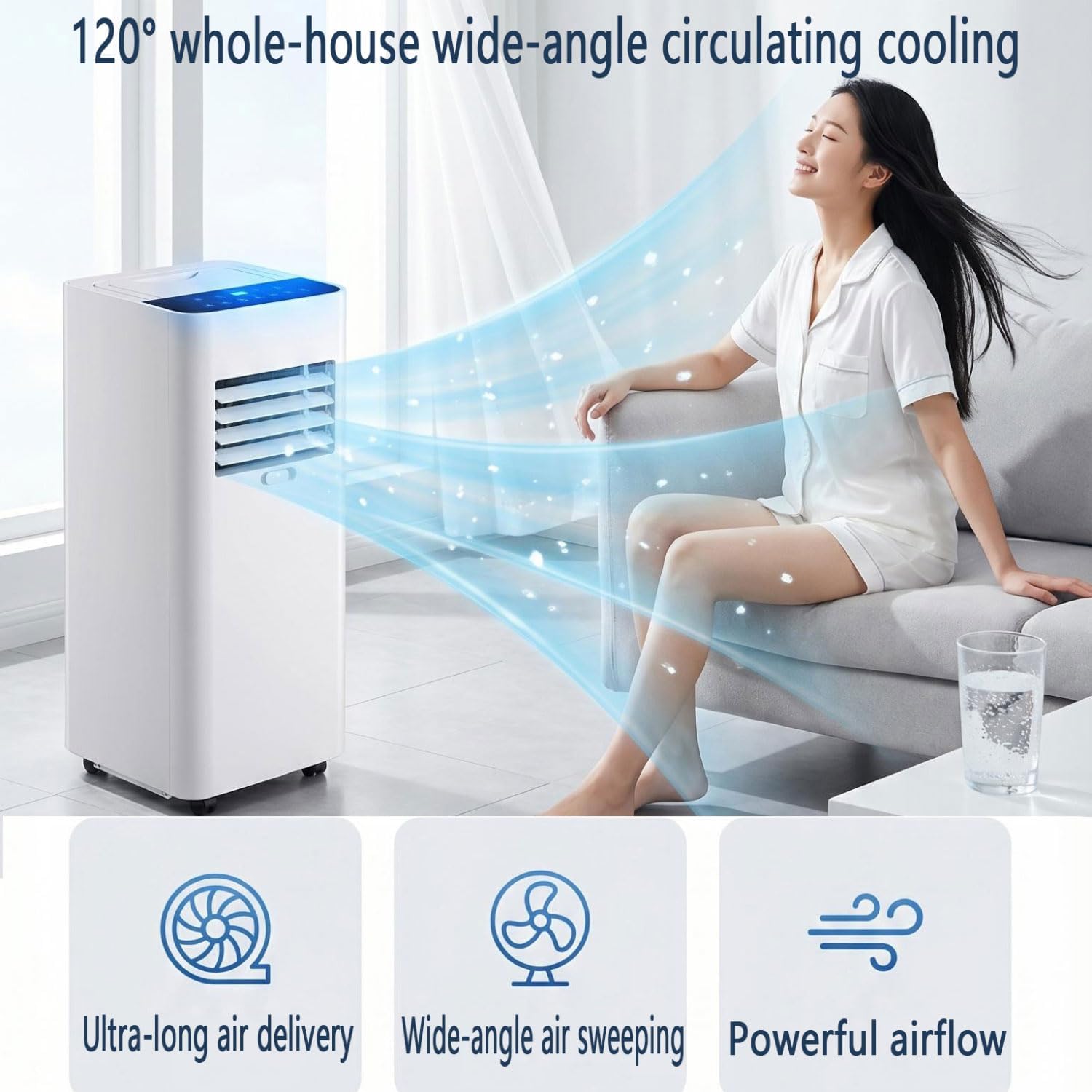 GENERIC Climatiseur Portable De 7000 BTU Pour Grande Pièce Jusqu'à 300 M², Unité De Climatisation Intelligente Avec Télécommande, Déshumidificateur à Refroidissement Rapide, Mode Veille Silencieuse, Kit De