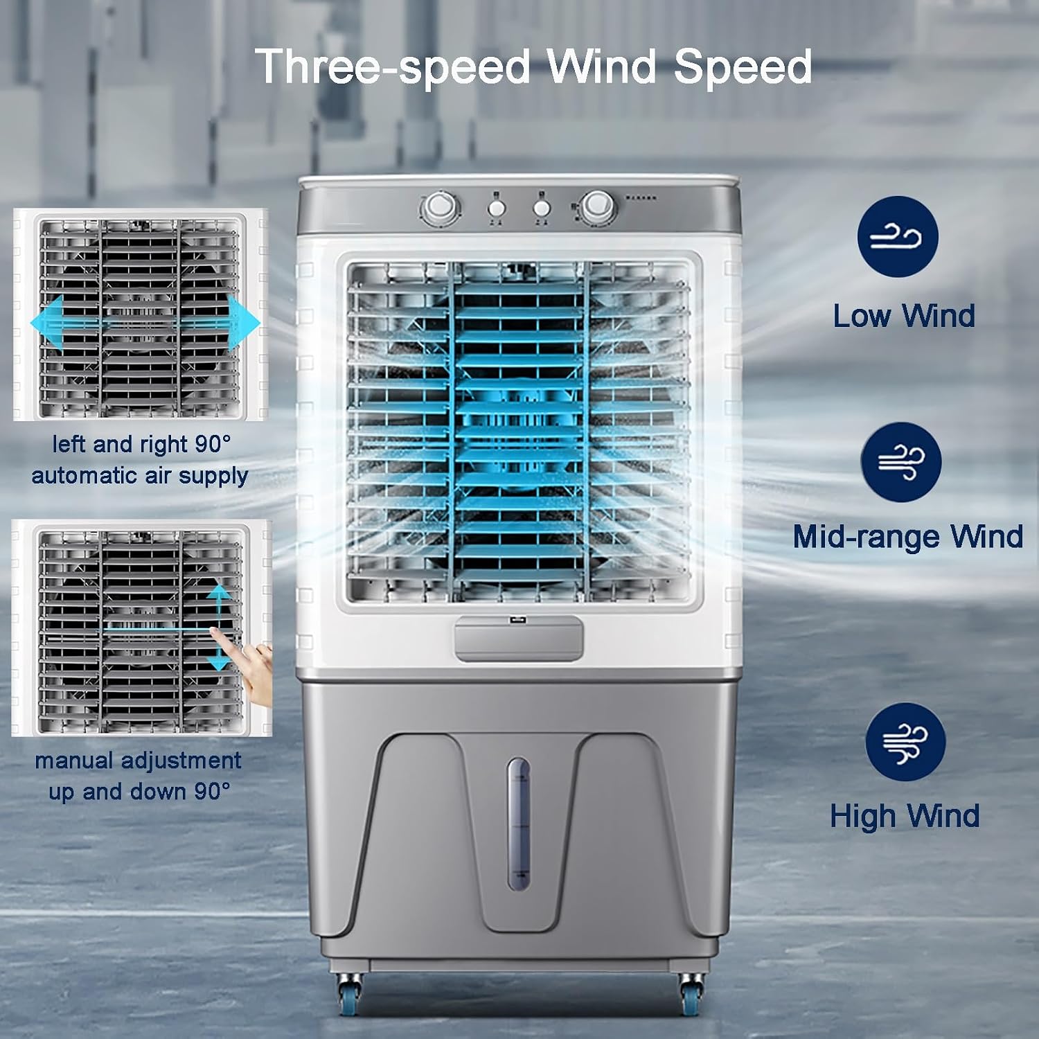 GENERIC Refroidisseur D'évaporation Portable, Ventilateur De Climatiseur à 3 Vitesses Avec Packs De Glace Pour L'intérieur De L'extérieur, Humidificateur De Grande Capacité Avec Oscillation Large Et Conceptio