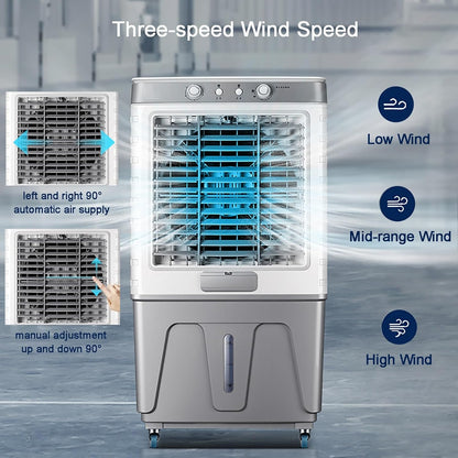 GENERIC Refroidisseur D'évaporation Portable, Ventilateur De Climatiseur à 3 Vitesses Avec Packs De Glace Pour L'intérieur De L'extérieur, Humidificateur De Grande Capacité Avec Oscillation Large Et Conceptio