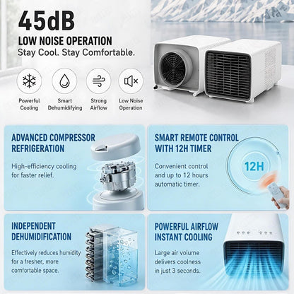 Mini Climatiseur Portable Pour Van, Camping-Car Et Caravane, Refroidissement Rapide 2700 BTU, Petit Climatiseur De Voyage Léger Et Prêt à L'Emploi, Basse Consommation 280W