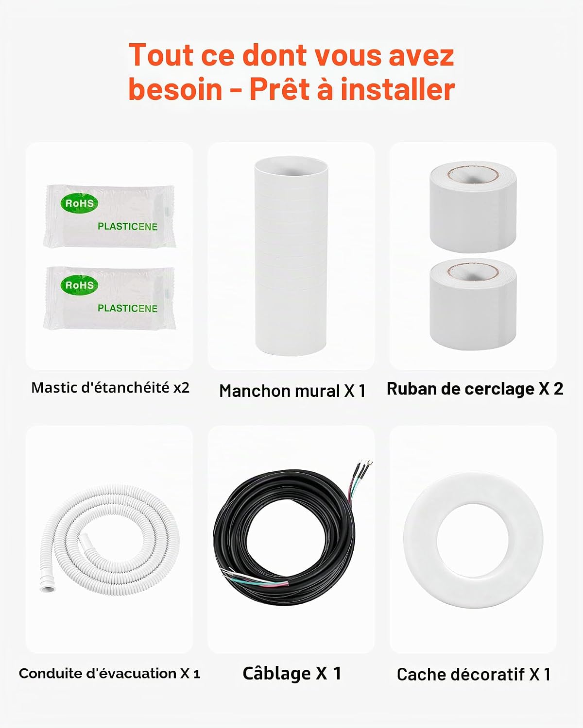  VEVOR Kit Liaison Frigorifique Tuyau En Cuivre Mini-split 9,5 Mm 15,9 Mm Diamètre Extérieur, 15,2 M Longueur, Bobine Isolée PE Blanc Épais 9,5 Mm Avec Écrous, Raccords, Pour Mini Climatiseurs Split