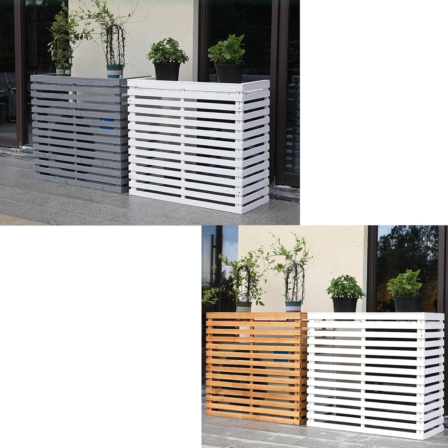  Housses Décoratives Pour Climatiseur Pour Clôture Extérieure – Housse élégante Pour Unité De Climatisation Avec Support De Plante En Bois Et Couvercle Supérieur Pour Une Protection Améliorée Et Un