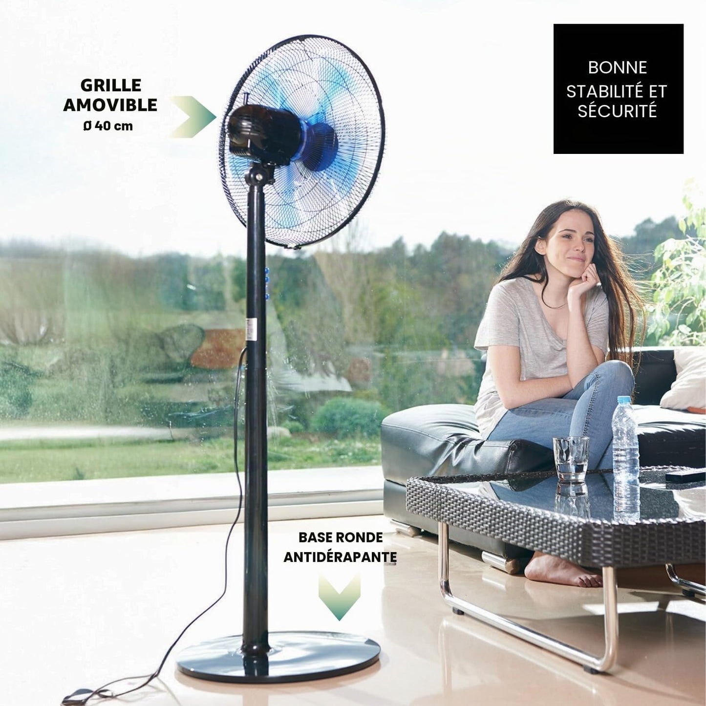  Taurus Boreal 16C Elegance - Ventilateur Sur Pied 40W, Hauteur Jusqu'à 130cm, 5 Lames, Diamètre 40cm, 3 Vitesses, Système D'oscillation Et D'inclinaison, Poignée De Transport, Base Ronde, Silencieux