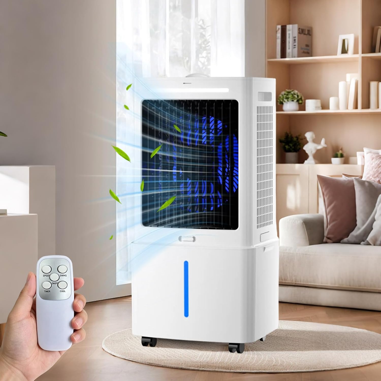 GENERIC Rafraîchisseur D'Air Avec 6 Blocs Réfrigérants, Ventilateur Mobile 25L à Bac Amovible, Humidificateur Sans Fenêtre 800 M³/h, Oscillation 90°, Minuterie 12H, 3 Vitesses Pour Espace De Travail