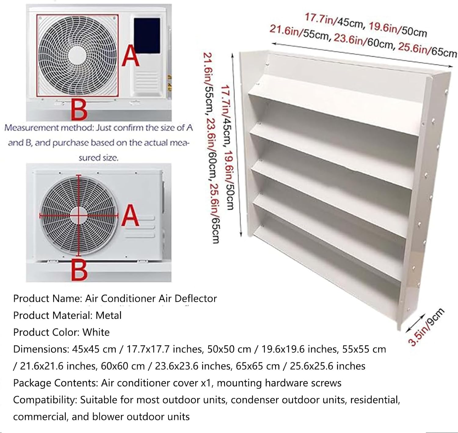 GENERIC Unité Extérieure De Climatiseur 65 X 65 Cm Avec Persiennes - Grille De Protection Contre Le Condensateur - Bouclier De Contrôle De La Température Pour Une Efficacité Accrue
