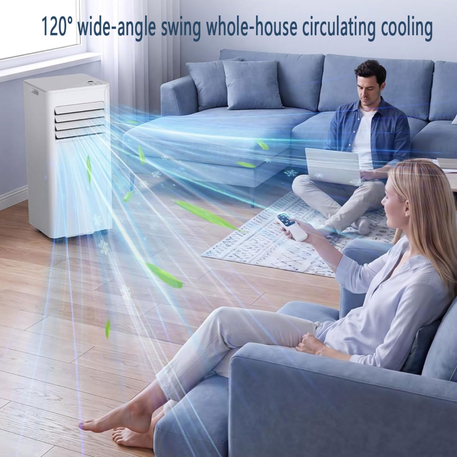  Climatiseur Portable Unité Intelligente Intelligente Avec Déshumidificateur Cool Et Modes Ventilateur Pour La Pièce Jusqu'à 350 Pieds Carrés, Télécommande, Minuterie 24 Heures, Kit D'installation