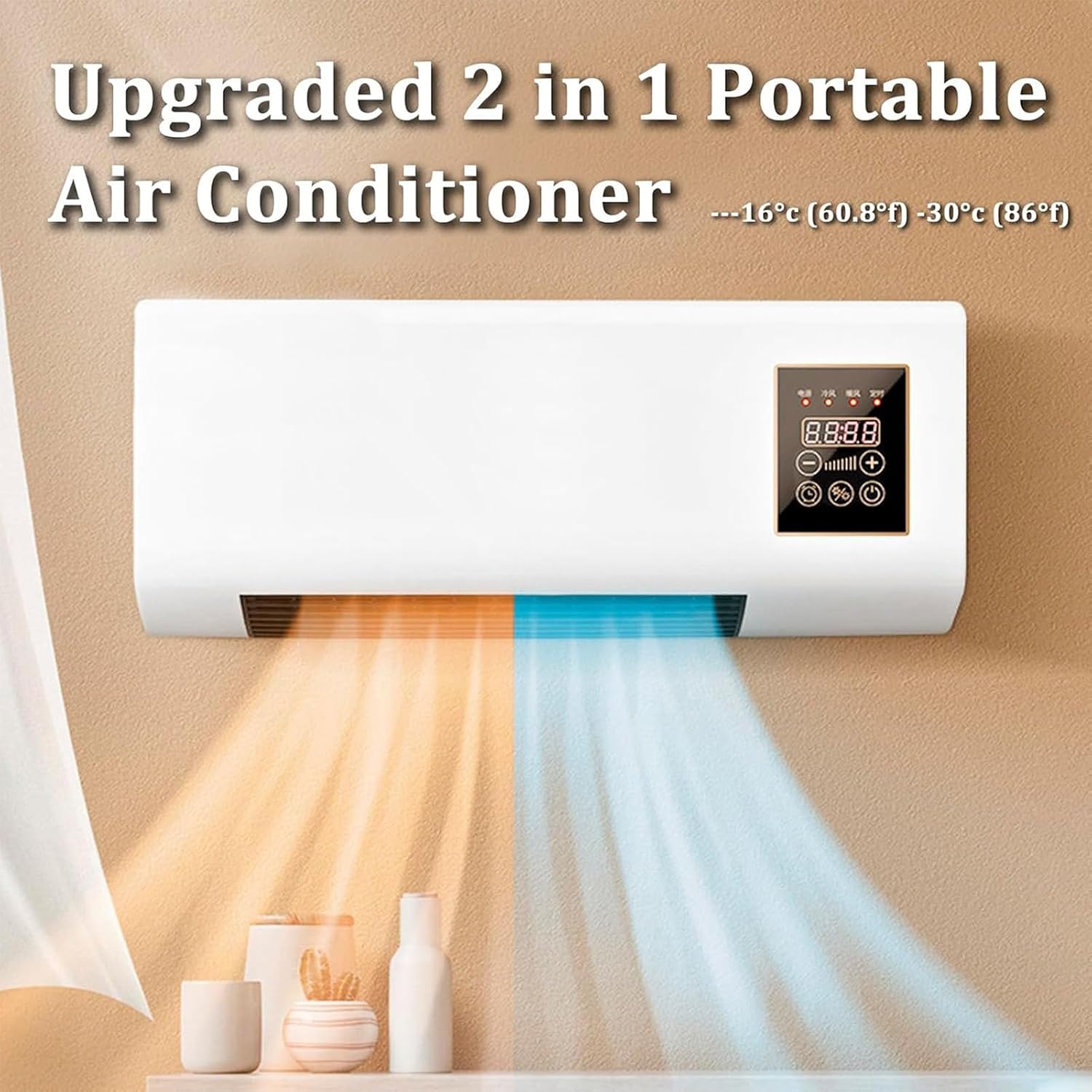  Climatisation, 2 En 1 Chauffage/Refroidissement, Calme, Télécommande, Portable, Économie D'énergie, Sans Forage, Pour Le Bureau Et La Maison, Conception Compacte, 1800W, Démarrage Rapide, Moderne