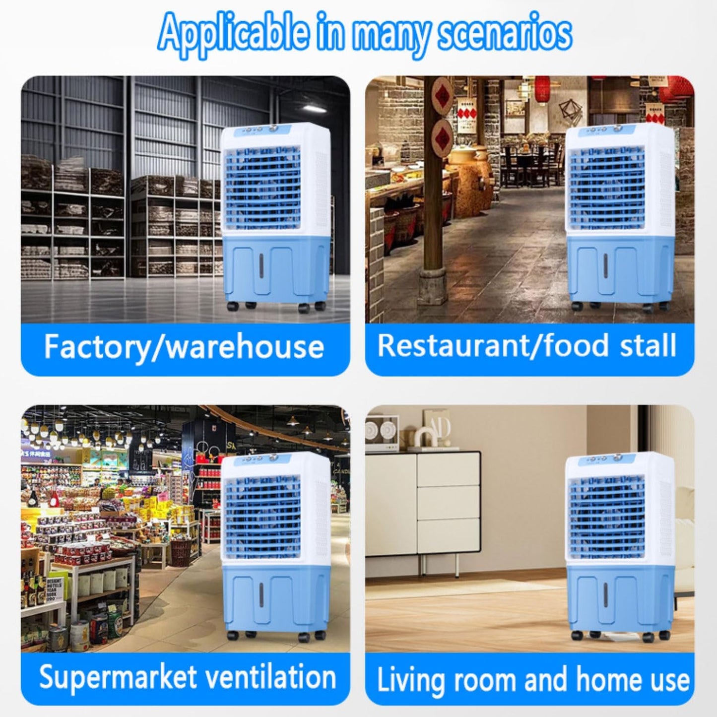 GENERIC Réservoir De Refroidisseur D'air évaporatif Portable 40L, 120 Ventilateur Oscillant, Refroidissement De Pack De Glace, Télécommande, Fonctionnement Silencieux Pour Garage Yard Office, Machine De Ruste