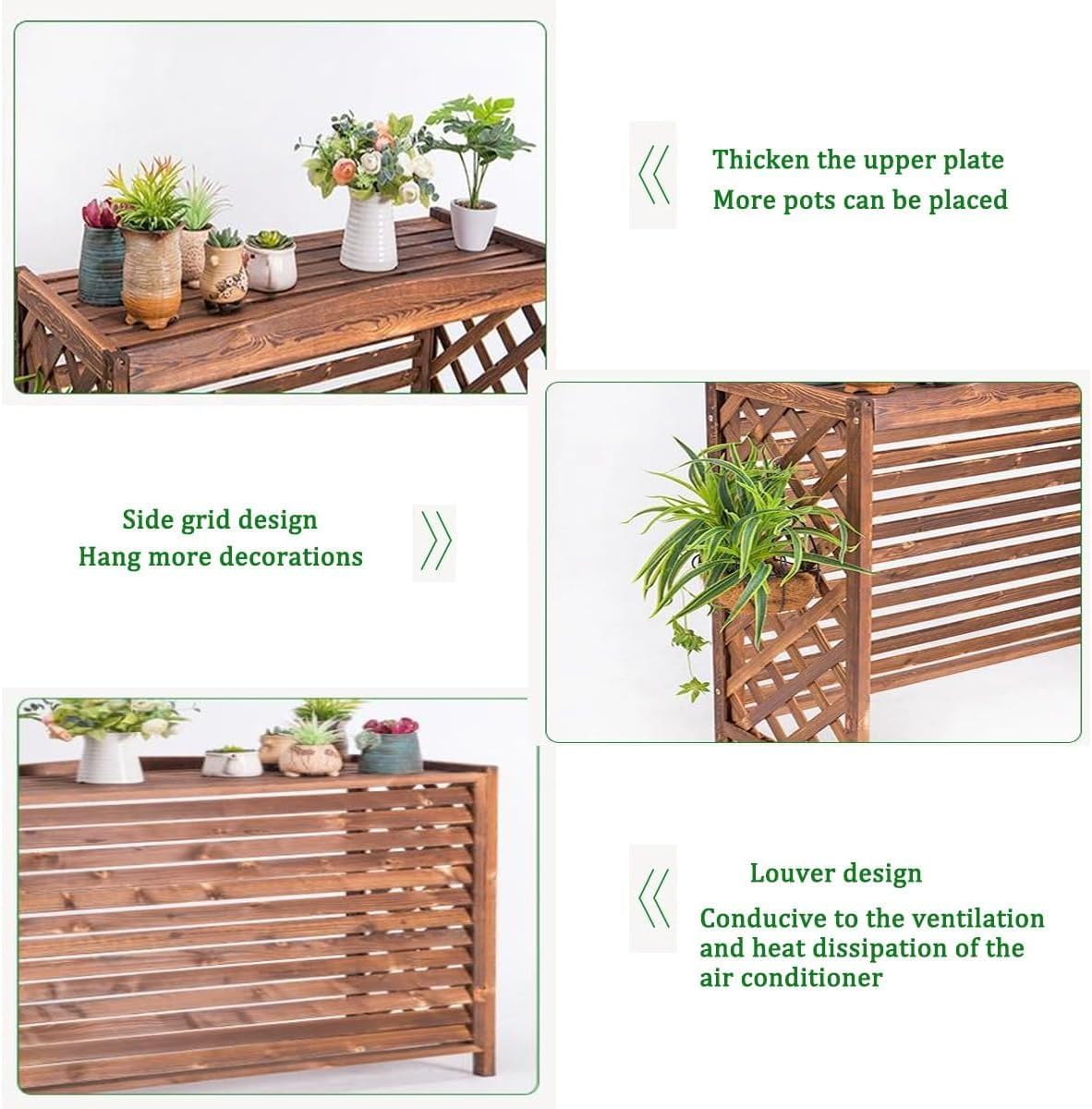 GENERIC Housse De Climatiseur En Bois Massif Et Support De Fleurs élégant Avec Stores En Bois - Marron - 105 X 47 X 80 Cm