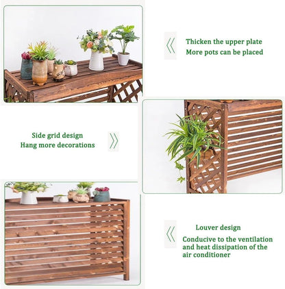 GENERIC Housse De Climatiseur En Bois Massif Et Support De Fleurs élégant Avec Stores En Bois - Marron - 105 X 47 X 80 Cm