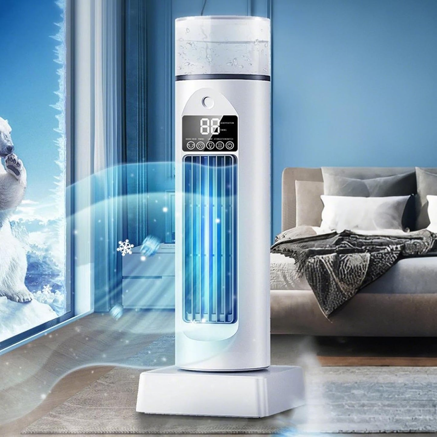 GENERIC Ventilateur D'air Froid, Ventilateur D'air Frais | Refroidisseur Oscillant Silencieux Sans Pales Avec Télécommande Et Réservoir D'eau, Humidificateur à 6 Vitesses Pour Chambre à Coucher, Bureau