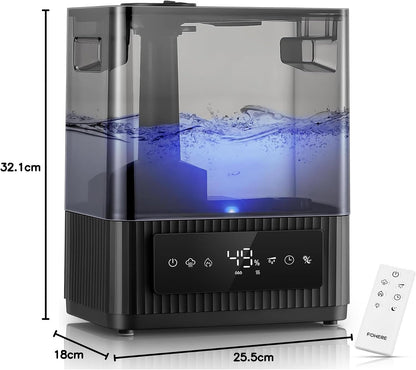  FOHERE 6L Humidificateur à Brume Froide Et Chaude De Pour La Maison, Humidificateur Ultrasonique Avec Remplissage Par Le Haut Pour Les Bébés, Les Enfants, Diffuseur D'huile, Mode Sommeil, Minuterie