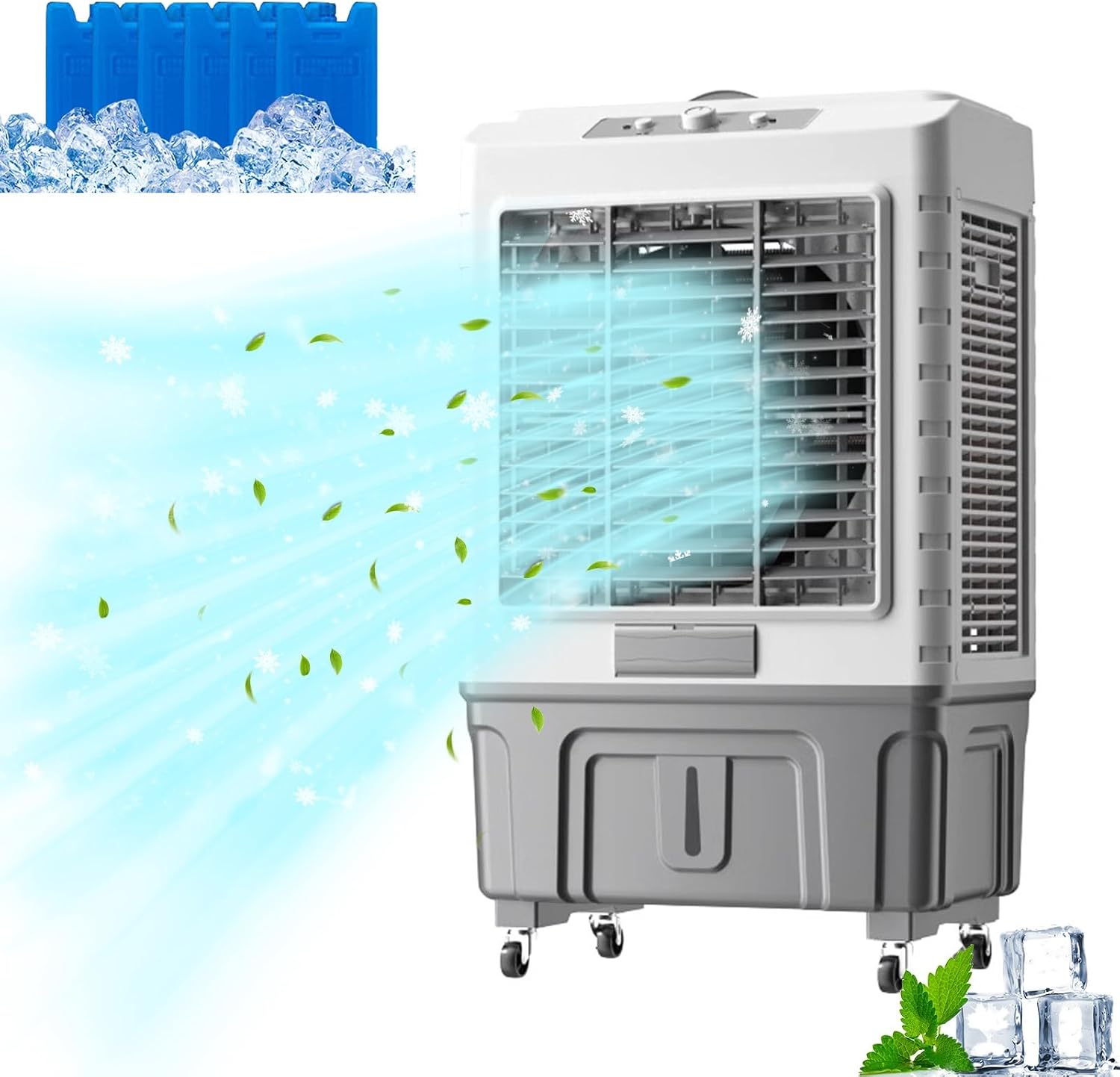  Climatiseur Portable 3 En 1 : Rafraîchisseur D'air Par évaporation, Ventilateur à 3 Vitesses, Réservoir D'eau De 55 L, Idéal Pour Les Chambres, Bureaux, Résidences étudiantes Et L'extérieur.