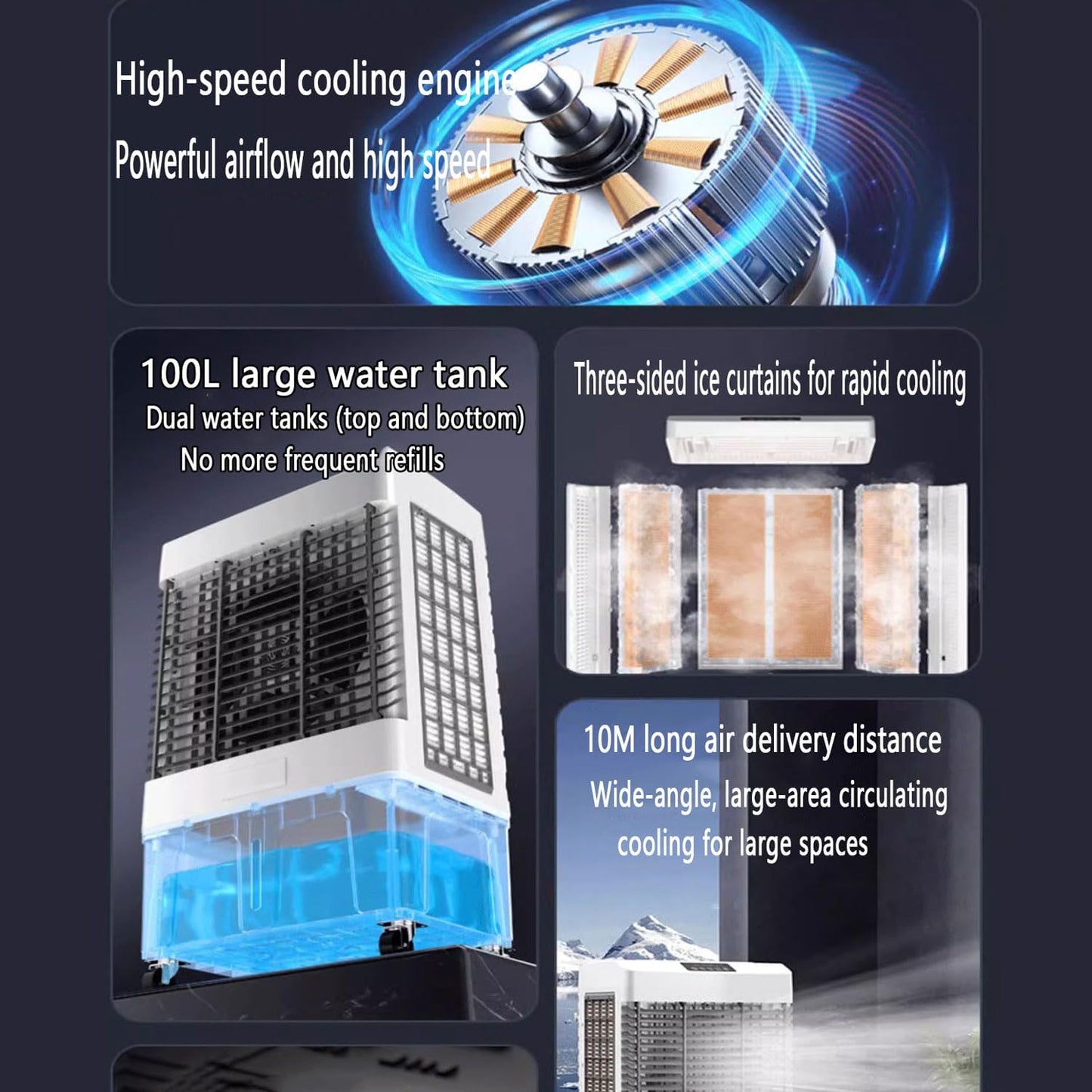 GENERIC Climatiseur Portable De Refroidisseur D'air évaporatif Avec 3 Vitesses 90°Oscillation 2 Ice Packs 100L Refroidisseur De Réservoir D'eau Portable Climatiseur Énergie-Sauvé Échange Ventilateur De Refroi