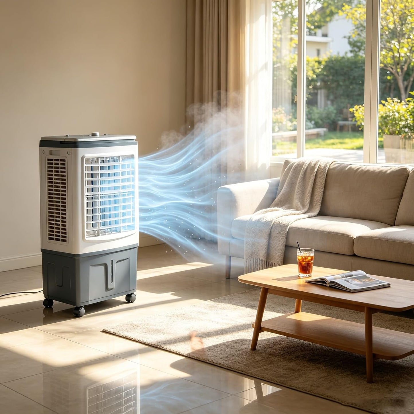 GENERIC Refroidisseur D'air Et Ventilateur 3 En 1, Réservoir De 30 L, Débit D'air De 1 758 CFM, Oscillation à 120°, Roues Lisses à 360°, 3 Vitesses De Ventilateur, For Chambre, Terrasse Et Appartement