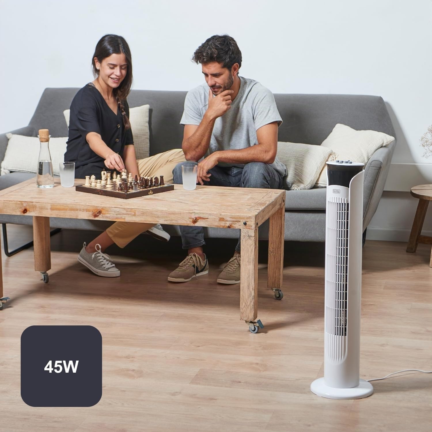 Black & Decker BLACK+DECKER - Ventilateur Colonne + 45 W | 81 Cm | Oscillant Et Silencieux | 3 Vitesses | Minuteur 2 H | Base Antidérapante | Poignée | Puissant Flux D'air | Blanc