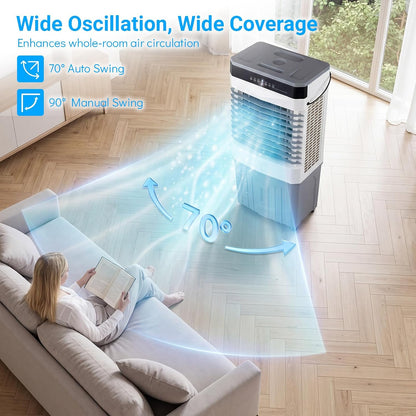 GENERIC Refroidisseur D'air Par évaporation Avec Télécommande, Ventilateur à 3 Vitesses, Humidificateur, Affichage LED, Minuterie 12 H, 4 Blocs De Glace, AC Portable Pour Chambre à Coucher Et Maison