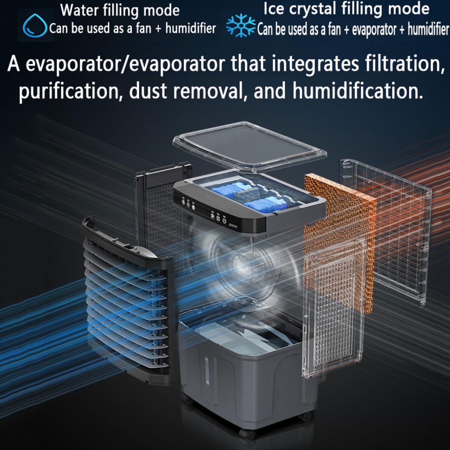  Refroidisseur Évaporatif Climatiseur Mobile Silencieux 20/30/40 Litres Purificateur D'air Avec Panneau Évaporatif Refroidissement Ventilation Affichage Tactile Ventilateur Refroidisseur D'air