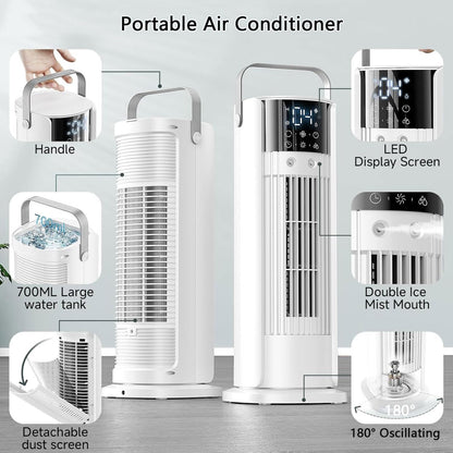 GENERIC Refroidisseur D'air Portable De Climatisation De Refroidisseur D'air évaporatif Avec 180°Auto Oscillation 3 Vitesses à Distance 10H Minuteur 3-en-1 Ventilateur De Refroidissement D'air Avec Télécomman