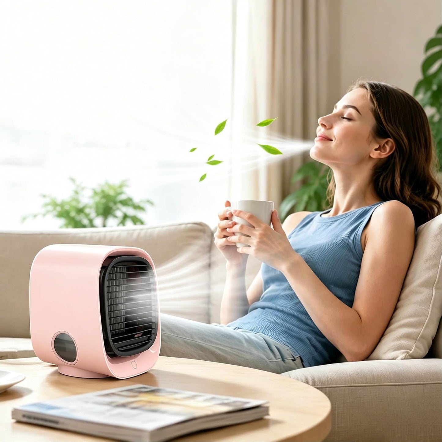  Air Breeze Refroidisseur Portable, Airabreeze Portable Air Conditioner With 300ml Tank & 7 Color LED Nightlight, 3 Speed Settings, Quiet, Cool Down Any Room In Just 90 Seconds (Pink)