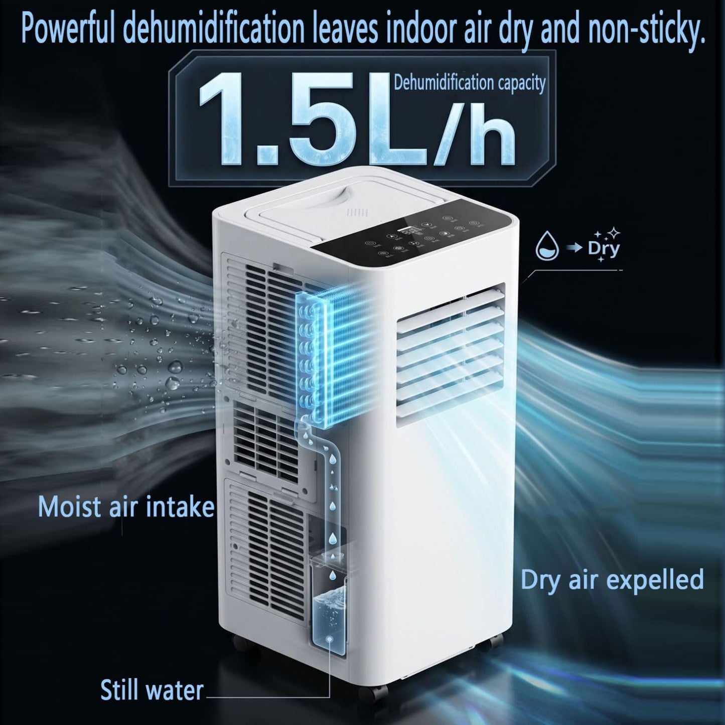  Climatiseur Portable 7000 BTU Pour 300 Pieds Carrés De Chambres.Mode De Sommeil 30dB Silencieux, Déshumidificateur De Refroidissement Rapide Avec Minuterie 24H Et Roulettes Pour Le Bureau à Domicile