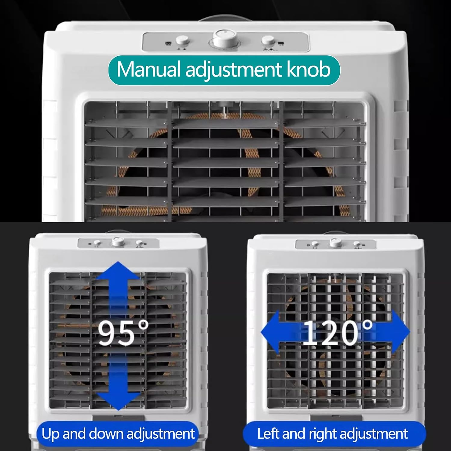 GENERIC Refroidisseur D'air évaporatif Portable, Réservoir De 50L, Oscillation 120 °, 3 Vitesses, Conception à Roues Silencieuses Pour La Chambre à Coucher, Bureau, Garage, Ventilateur De Refroidissement Inté
