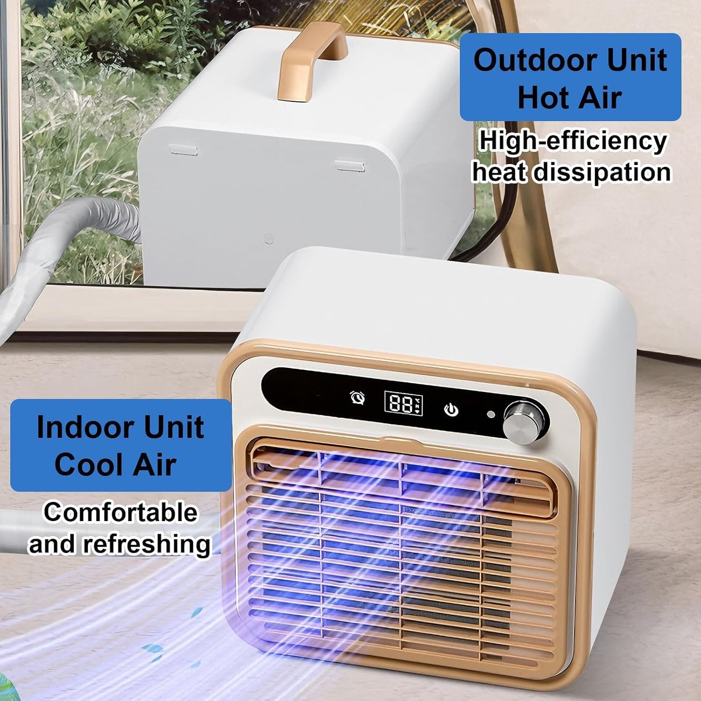  Climatiseur Portable Divisé, Unité De Climatisation De Camping Silencieux Avec WiFi Et Télécommande, 12H Minuterie, 1303m3/h Airflow, Refroidisseur D'air Sans Tuyau Léger Pour Tente, VR, Camion, Carav