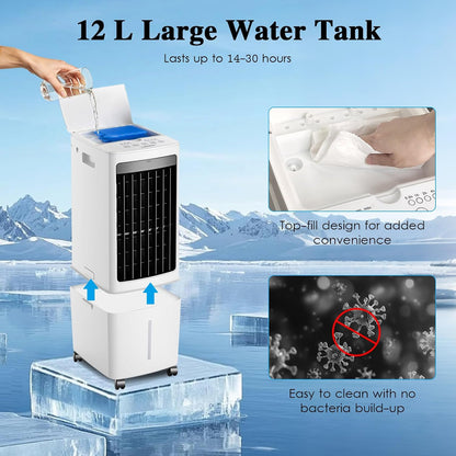  Rafraîchisseur D'Air 12L 4-en-1 Climatiseur Mobile, Humidificateur Purificateur Avec Télécommande Et 2 Packs De Glace, Écran Tactile