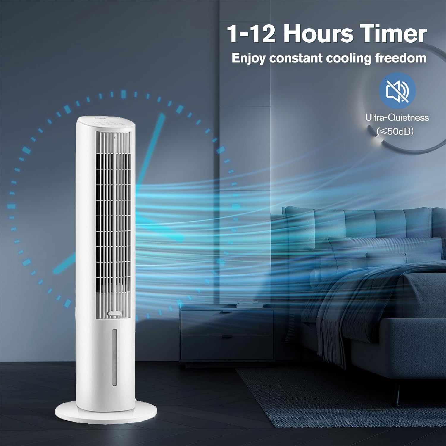 Ventilateur De Refroidissement Par évaporation Soufflant De L'air Froid, Oscillant à 70°, Sans Fenêtre, Avec Blocs Réfrigérants, 3 Vitesses Et Minuterie 12 H, Facile à Nettoyer, Pour Chambre à Couch