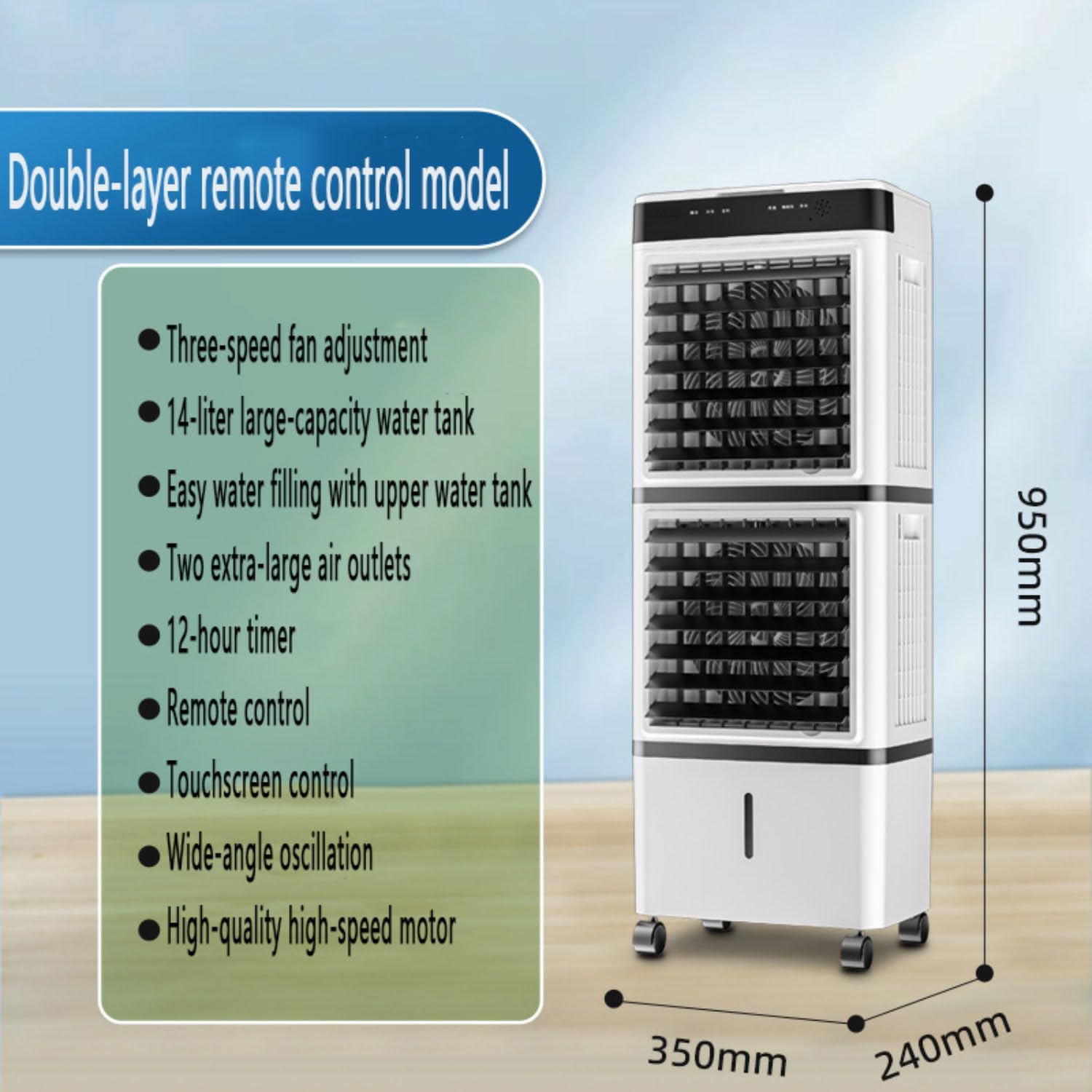 Rafraîchisseur D'air évaporatif Climatiseur Mobile Portable Ventilateur Refroidisseur D'air Avec Réservoir 14L 90°Oscillation Écran Digital Télécommande Minuterie 12h 3 Vitesses Et Modes