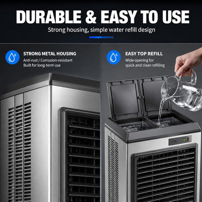 GENERIC Refroidisseur D'air Par évaporation Industriel, Ventilateur De Refroidissement à Eau Portable Avec Coussinets De Refroidissement à 3 Côtés, 3 Vitesses, Grand Réservoir D'eau Et Roues Pour Entrepôt