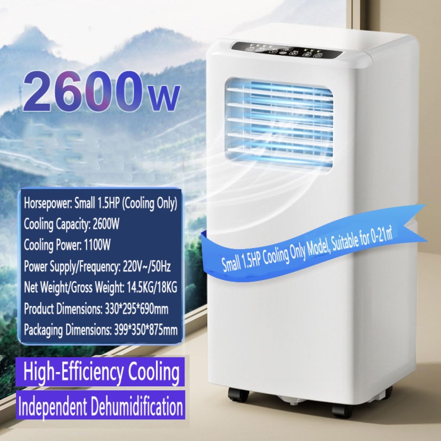  Climatiseur Portable Pour Grande Pièce, Unité Intelligente Avec Télécommande, Refroidissement Rapide, Déshumidificateur, Mode Veille Silencieux, Kit De Fenêtre Inclus, Oscillation à 120 ° Pour La Mais