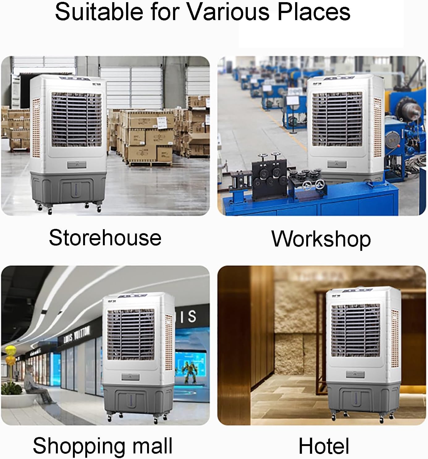 GENERIC Ventilateur De Refroidisseur évaporatif Portable, Climatiseur De Marais à 3 Vitesses Avec 120 Tête Oscillantes, Réservoir D'eau 55L Et Cristaux De Glace, Moteur Puissant Pour Le Refroidissement Effica