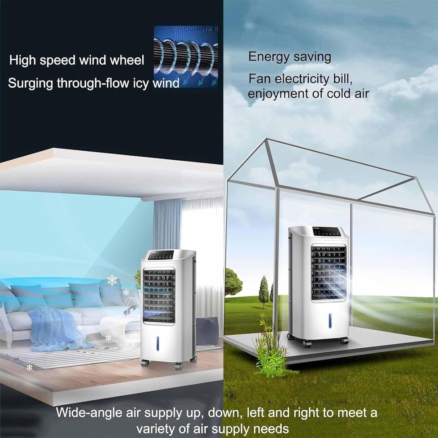 GENERIC Refroidisseur D'air Portable Avec Réservoir De 6,5 L Et 4 Roues, Ventilateur à 3 Vitesses, Minuterie 24 H, Télécommande Pour Bureau, Chambre