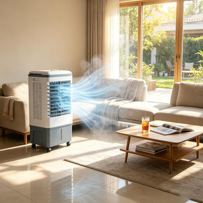 GENERIC Refroidisseur D'air Et Ventilateur Portables 3 En 1, Oscillation 120°, Roulettes 360°, Réservoir 20 L, 3 Vitesses, Rideau D'eau 1177 CFM, Sans Fenêtre, 80 W, For Chambre à Coucher, Bureau à Domicile