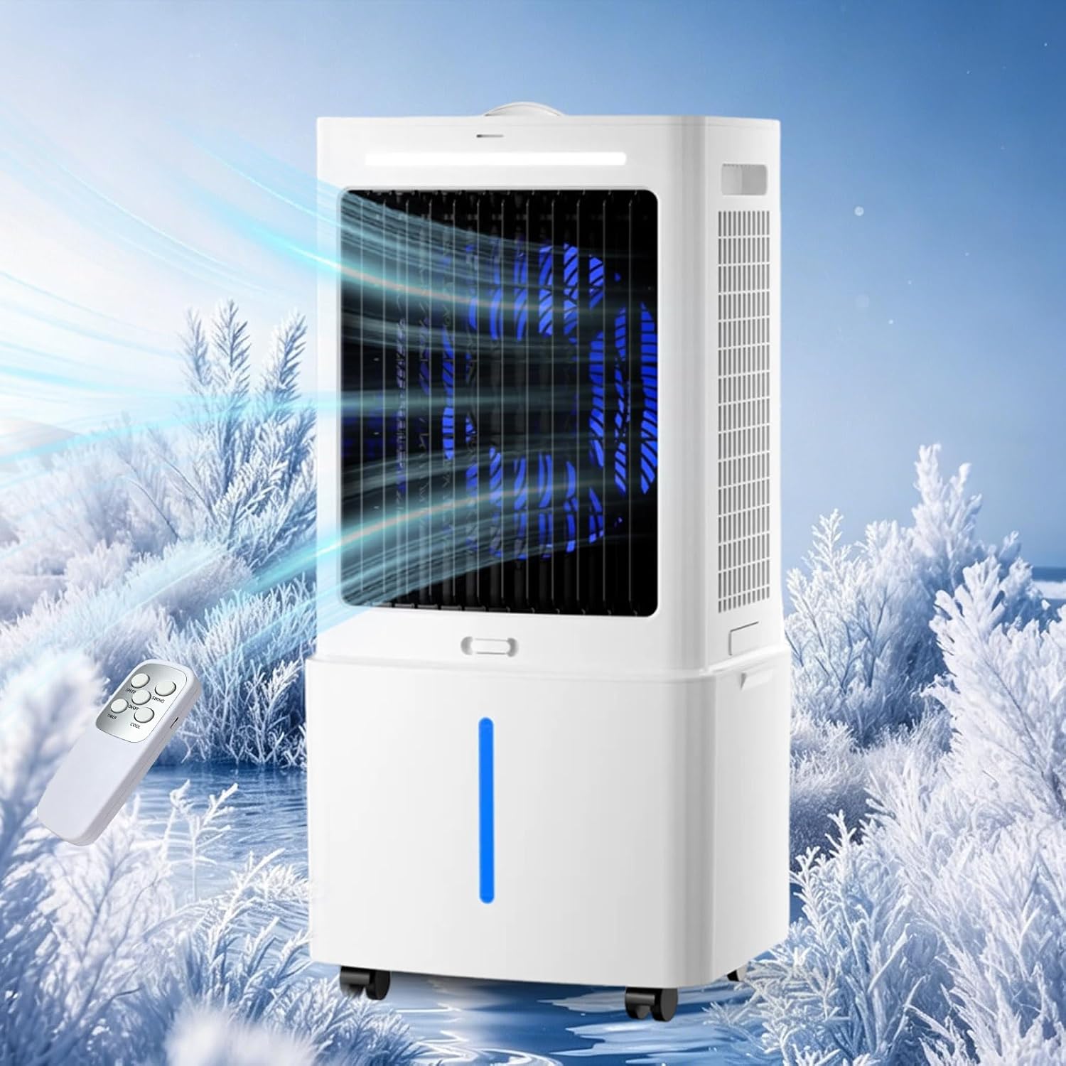 GENERIC Rafraîchisseur Portable Haut Débit 800 M³/h, Refroidisseur D'Air 25L Sans Tuyau Pour Maison, Humidificateur Évaporatif 4-en-1 Avec Télécommande, Minuterie 12H Et Bac Détachable