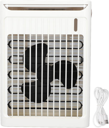  Climatiseur Portable, Humidificateur, Refroidisseur D'air, Refroidissement Efficace, 2 Brumes Froides, Ventilateur à 5 Vitesses, 7 LED, Mini Prise USB, Pour Maison, Bureau,