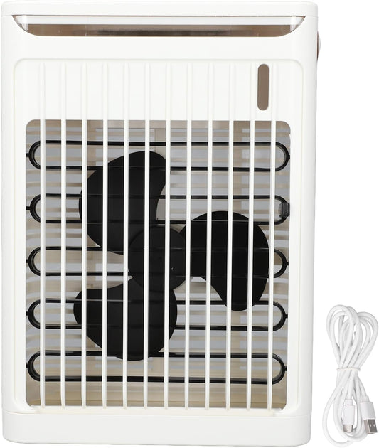  Climatiseur Portable, Humidificateur, Refroidisseur D'air, Refroidissement Efficace, 2 Brumes Froides, Ventilateur à 5 Vitesses, 7 LED, Mini Prise USB, Pour Maison, Bureau,