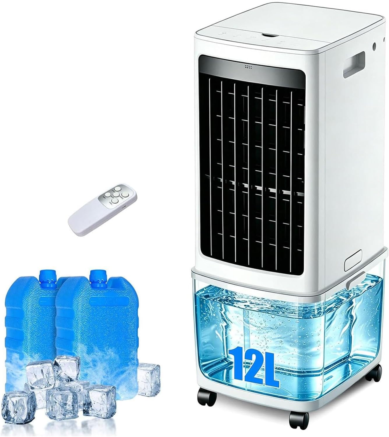  Climatiseur Mobile Portable 20l, 3 Vitesses, TéLéCommande, Minuterie 7.5h, RéServoir D'eau Amovible, Refroidisseurs éVaporation Pour Maison, Bureau, Pour Un Espace De 5 à 30 M²