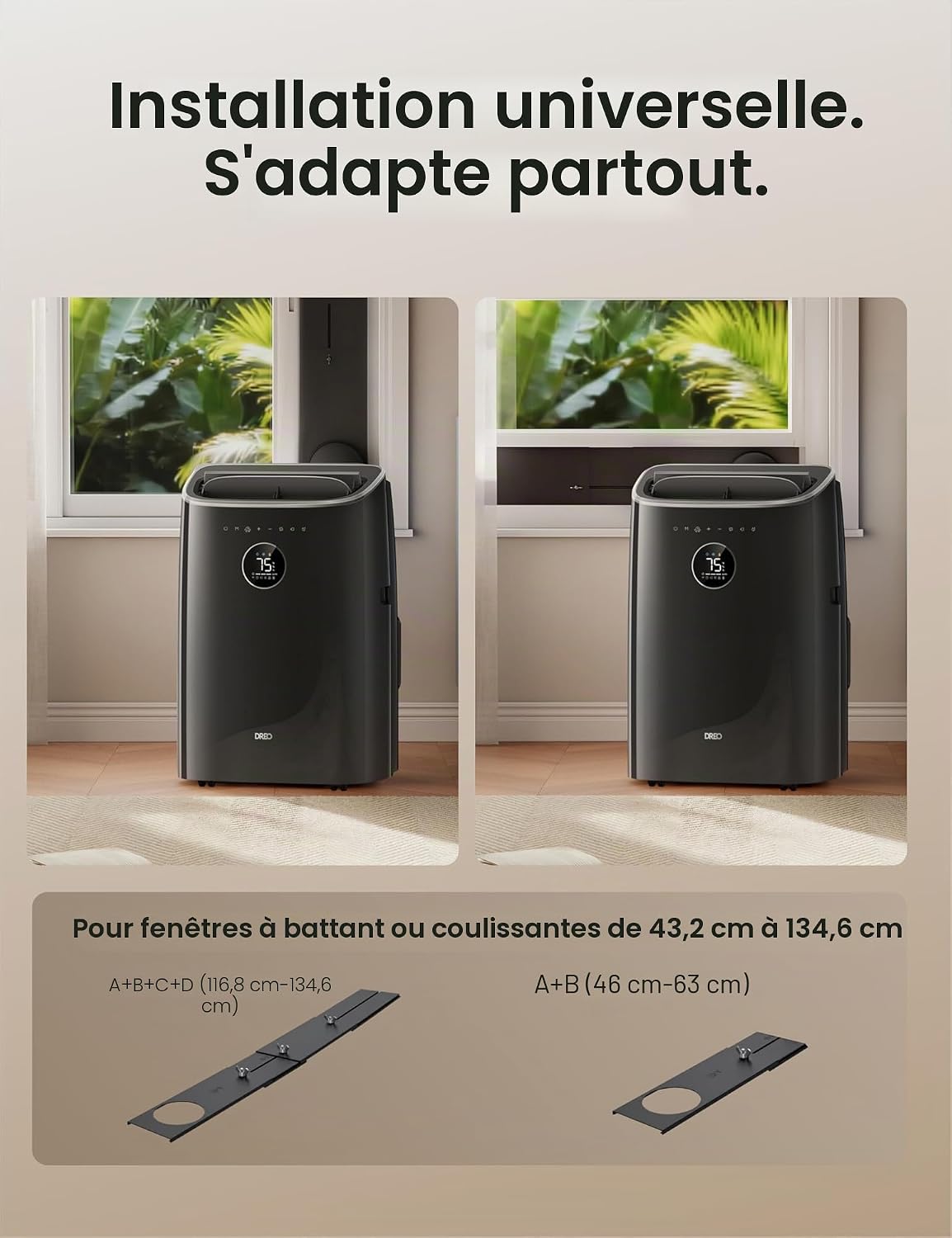  DREO Climatiseur Mobile 7500 BTU 3-en-1 Refroidissement/ventilation/déshumidification, Silencieux Pour Chambre Ou Bureau, Contrôle Par App Et Voix, Sans Drainage, Kit Fenêtre, 2,5 L/h, AC318S