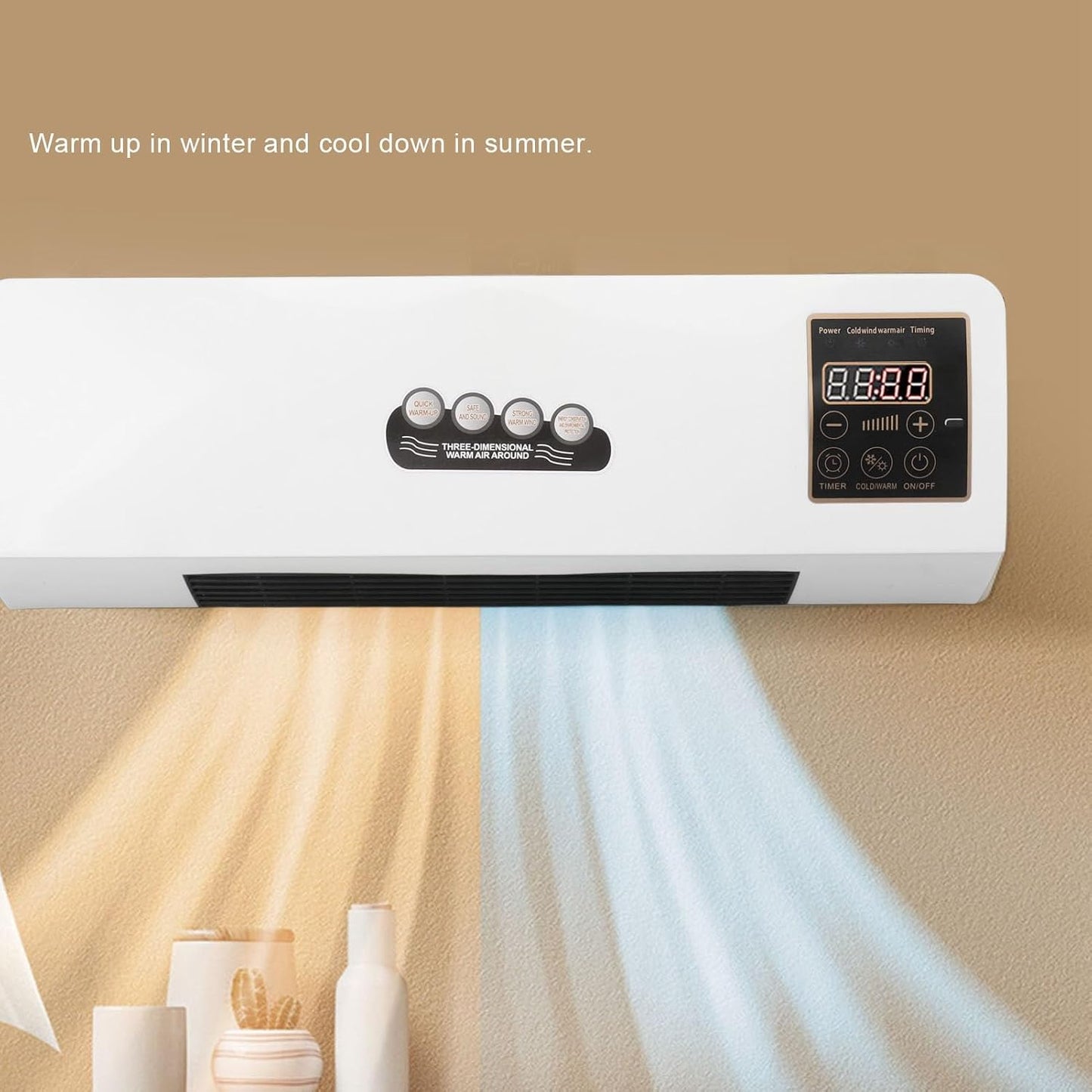  Chauffage De Climatiseur, Refroidisseur D'air Mural, 2000W Portable Petit Climatiseur Rideau D'air Intérieur Avec 8 Heures De Chronométrage Pour Salle De Bain Chambre à Coucher