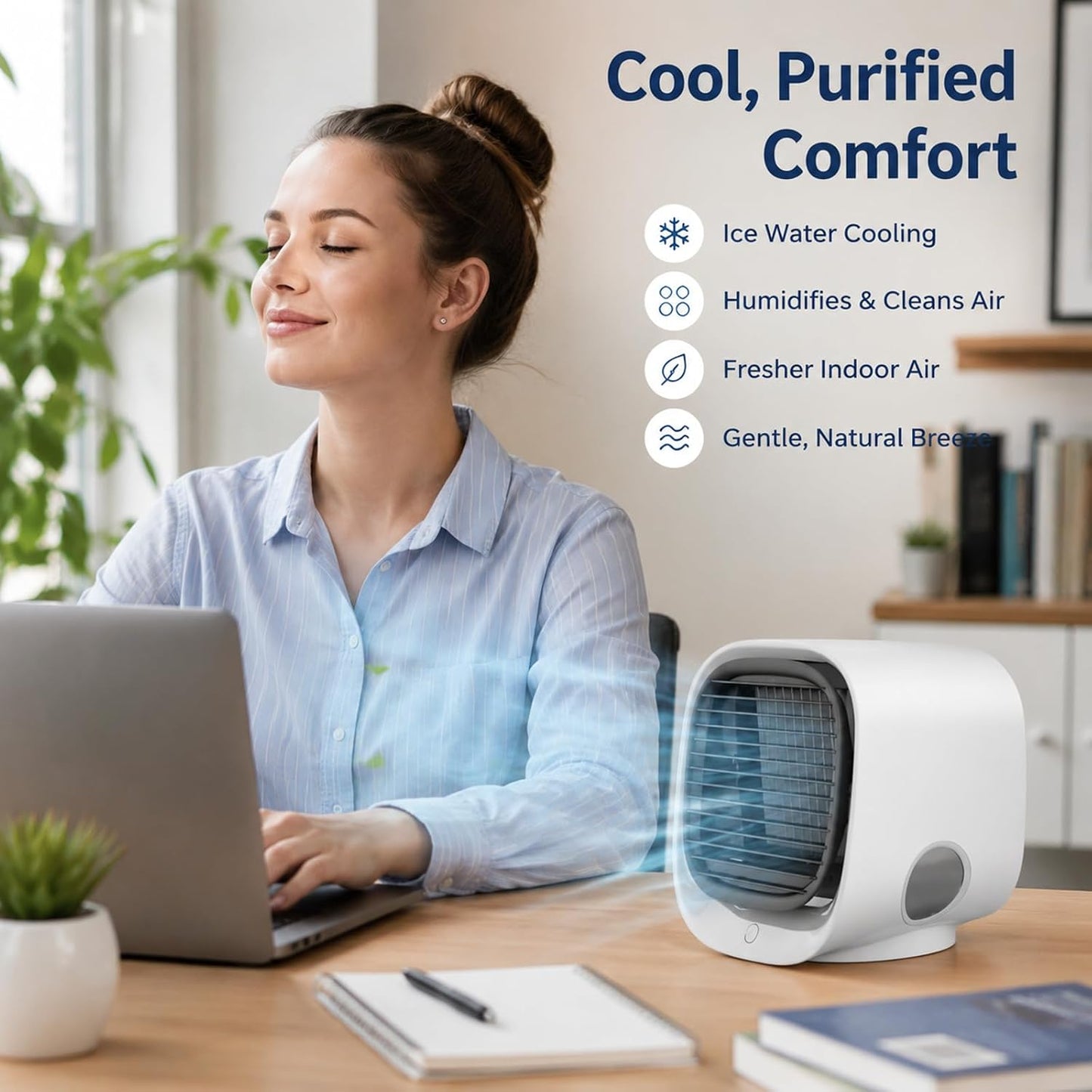  Air Breeze Refroidisseur Portable, Airabreeze Portable Air Conditioner With 300ml Tank & 7 Color LED Nightlight, 3 Speed Settings, Quiet, Cool Down Any Room In Just 90 Seconds (Pink)