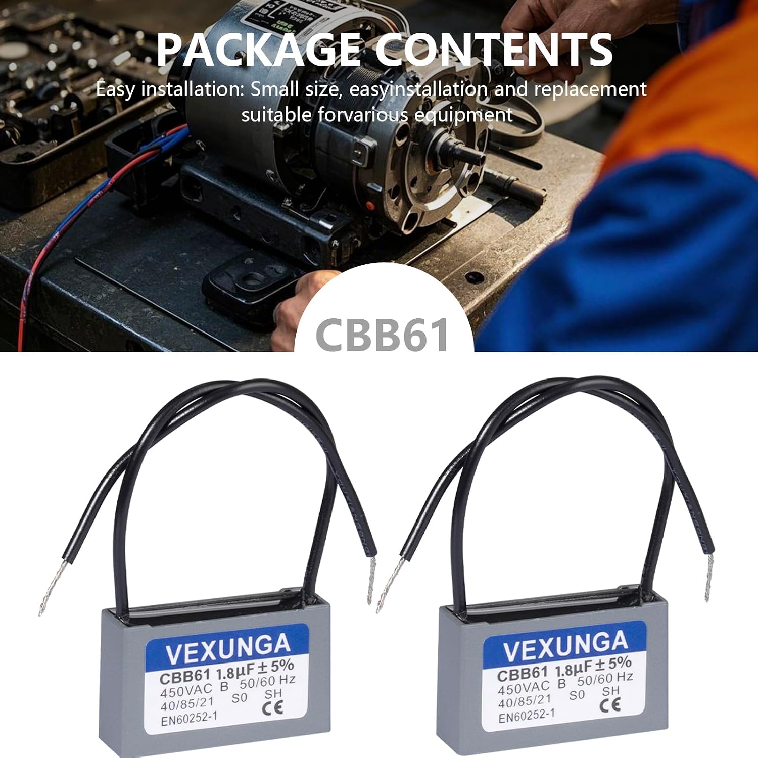  VEXUNGA CBB61 Condensateur 1,8uF 450V Condensateurs Ventilateur Moteur 1.8 UF 450V AC 50/60Hz Pour Climatisation (2Pièces)