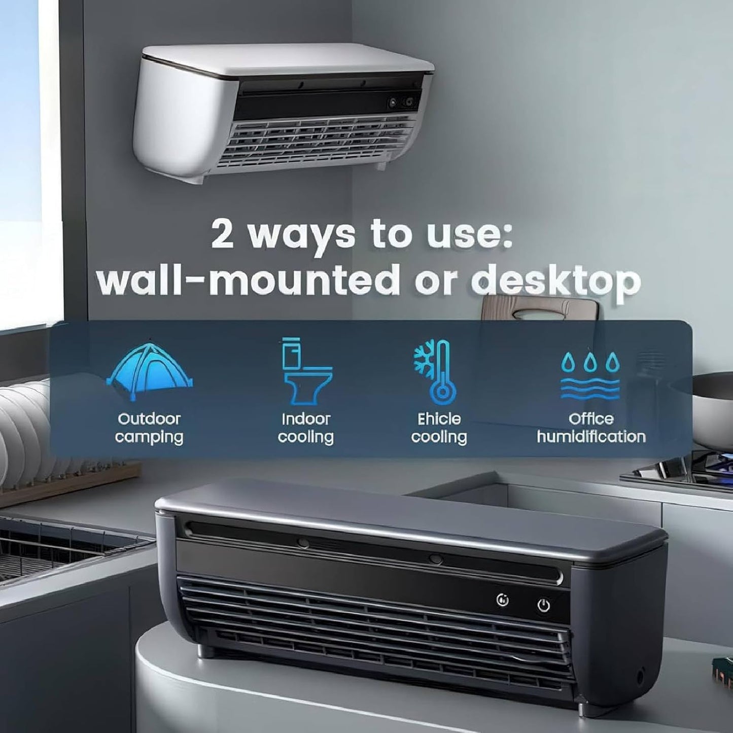GENERIC Climatiseur Mural Portable à Charge Sans Fil Sans Perçage Pour Cuisine, Chambre à Coucher, Bureau, Refroidissement Instantané 10 Secondes Et 3 Vitesses (blanc)