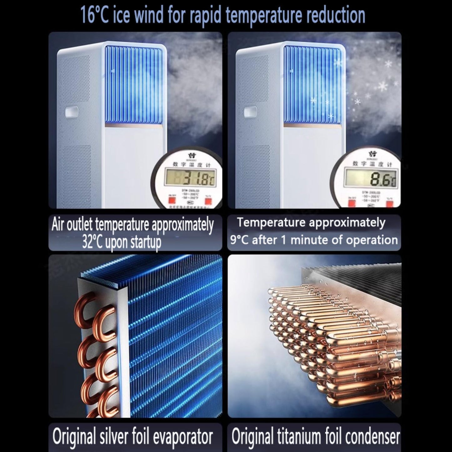  Climatiseur Portable Pour Grande Pièce, Unité Intelligente Avec Télécommande, Refroidissement Rapide, Déshumidificateur, Mode Veille Silencieux, Kit De Fenêtre Inclus, Oscillation à 120 ° Pour La Mais