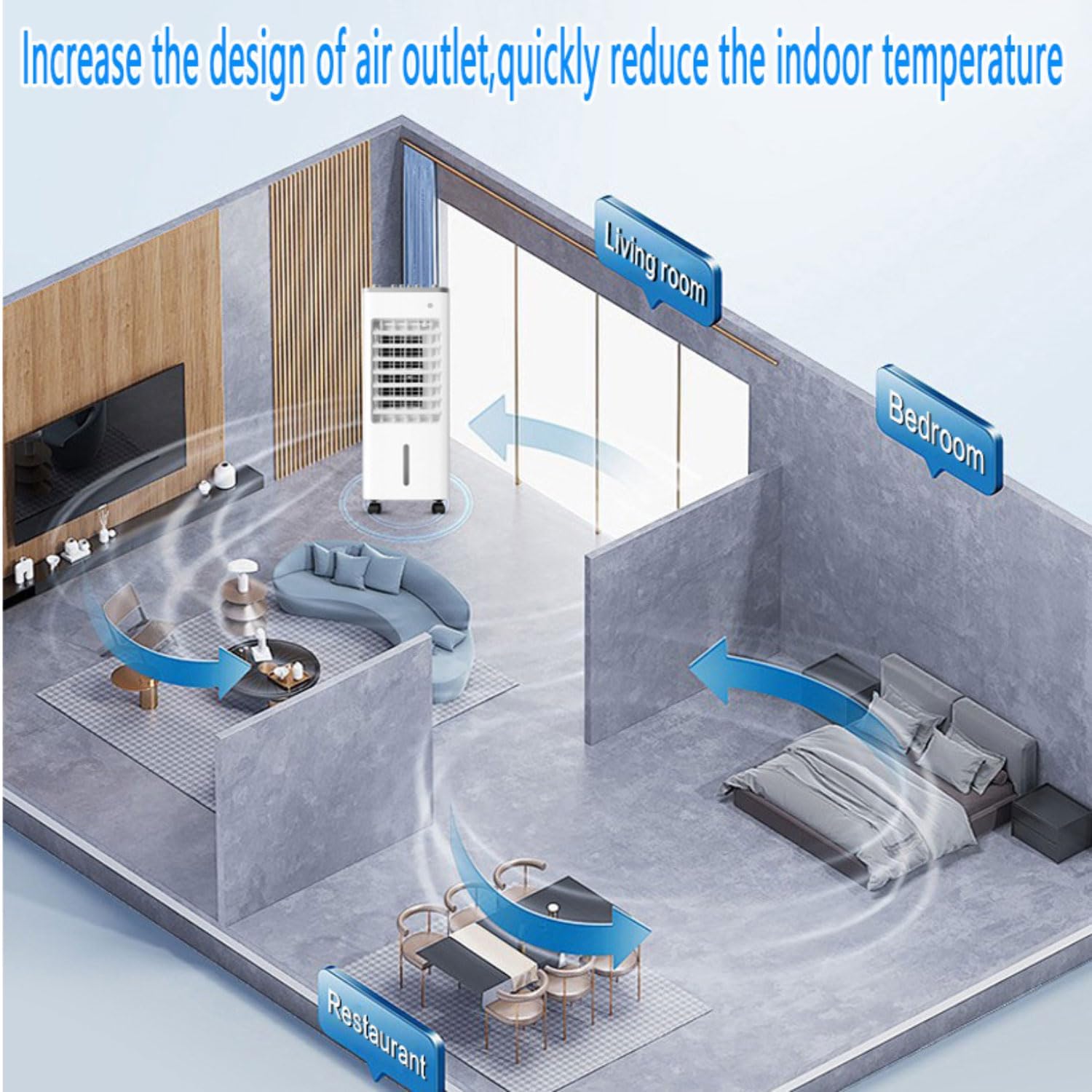 GENERIC Refroidisseur D'air évaporatif Portable, Ventilateur De Refroidissement 3-en-1 Avec Humidificateur, 9L Tank & Ice Packs, 8H Minuterie, Ultra-calme, 3 Vitesses, Mobilité Facile Pour La Maison De Bureau