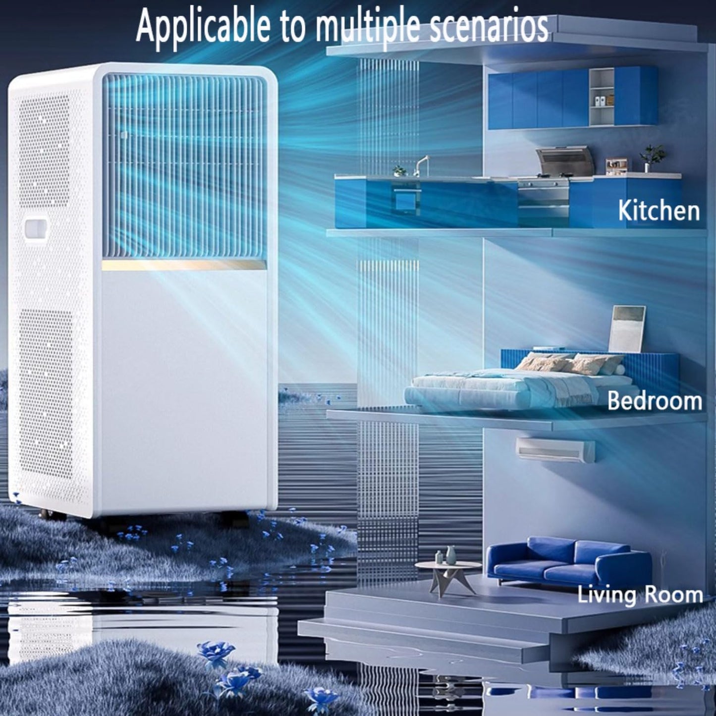  Climatiseur Portable Pour Grande Pièce, Unité Intelligente Avec Télécommande, Refroidissement Rapide Et Déshumidificateur, Mode Veille Silencieux, Kit De Fenêtre Inclus, Oscillation à 120 °